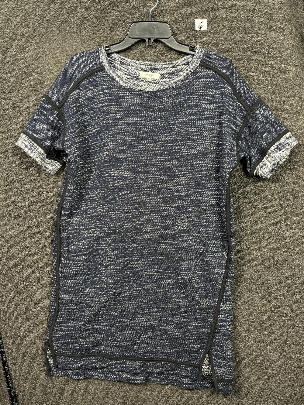 Madewell Sweater Womens M Blue Marled Short Sleeve Cotton Knit Crew Neck Tunic